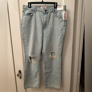 NWT Wrangler High-Rise Rodeo Straight Crop Light Blue Distressed Jeans 14/32